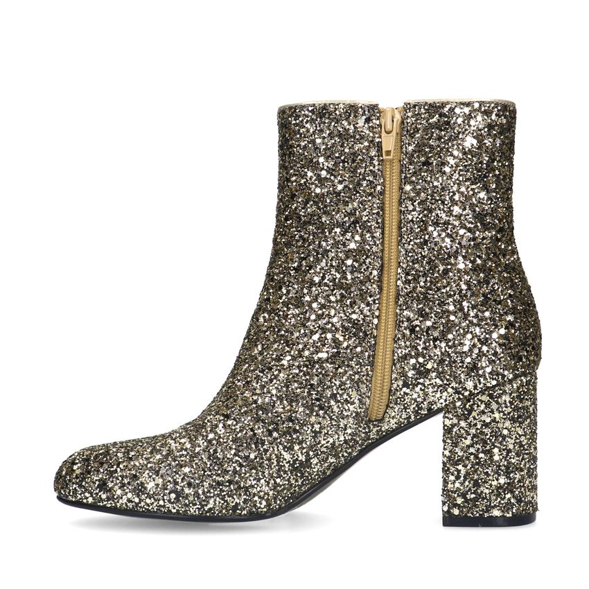 Goldfarbene Glitzer-Stiefeletten mit Absatz