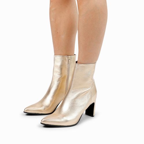 Gouden leren enkellaarsjes met hak