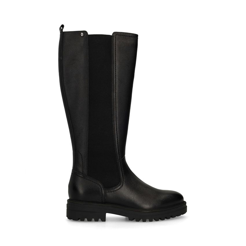 Schwarze Lederstiefel mit Elastikeinsatz