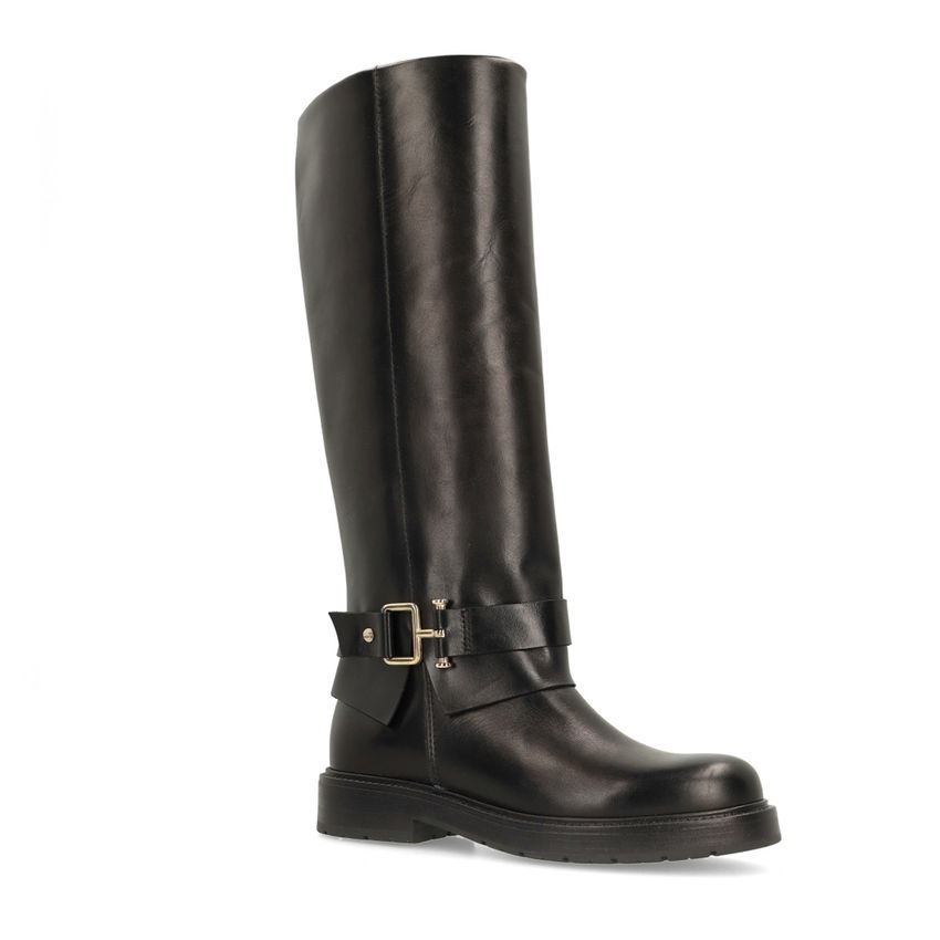 Schwarze Lederstiefel mit Schnalle