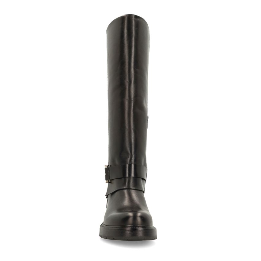 Schwarze Lederstiefel mit Schnalle
