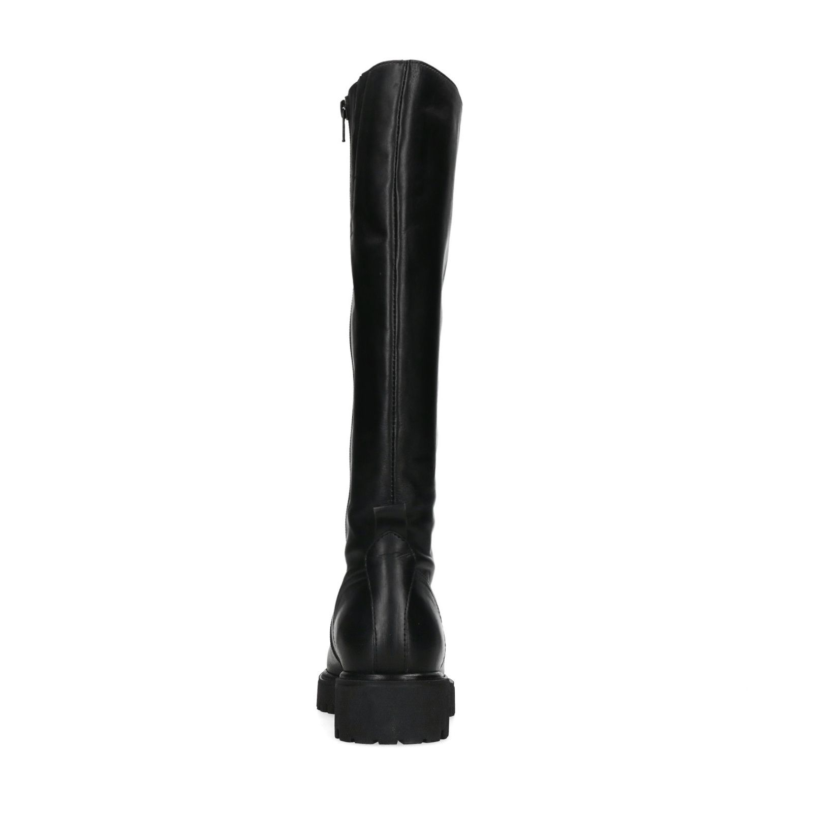 Flache schwarze Lederstiefel mit hohem Schaft