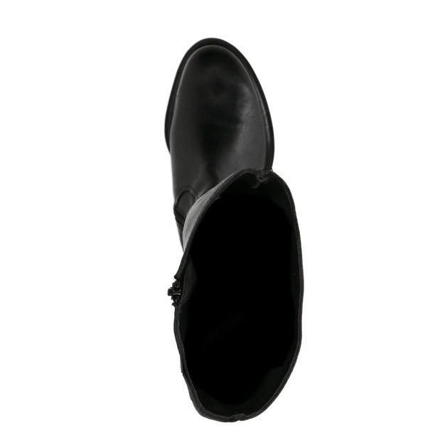 Flache schwarze Lederstiefel mit hohem Schaft