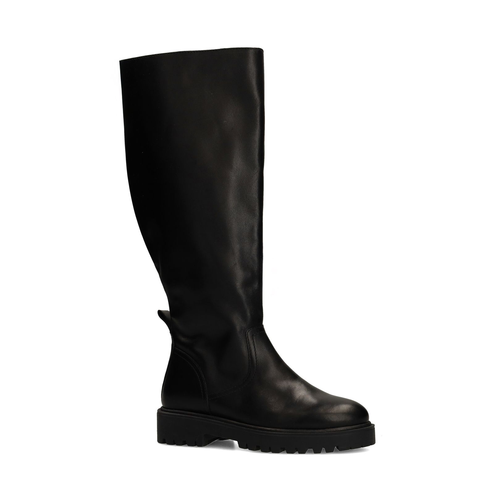 Schwarze Lederstiefel mit weitem Schaft