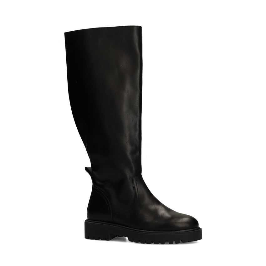 Schwarze Lederstiefel mit weitem Schaft
