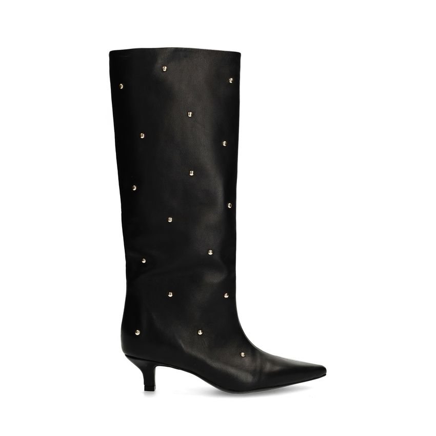 Zwarte leren hoge laarzen met studs