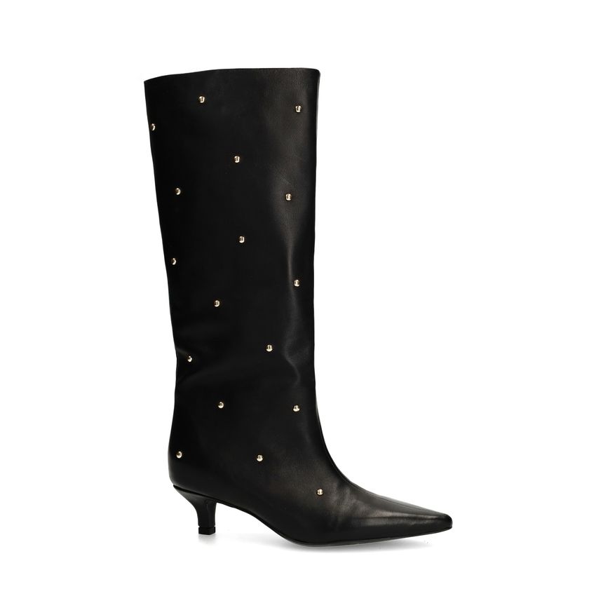 Zwarte leren hoge laarzen met studs