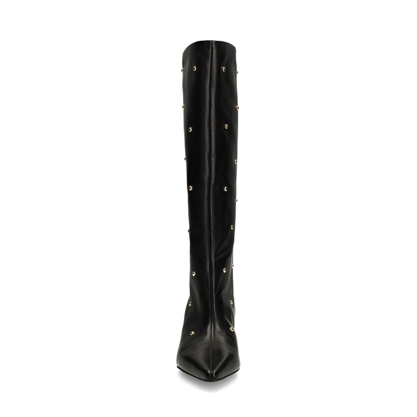 Zwarte leren hoge laarzen met studs