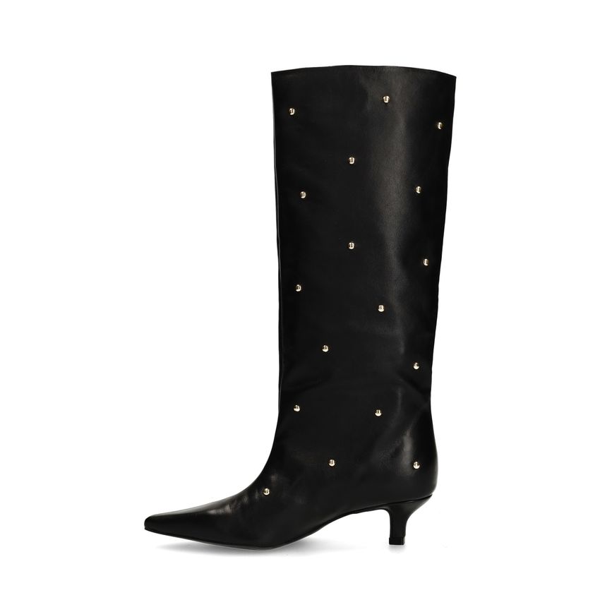 Zwarte leren hoge laarzen met studs