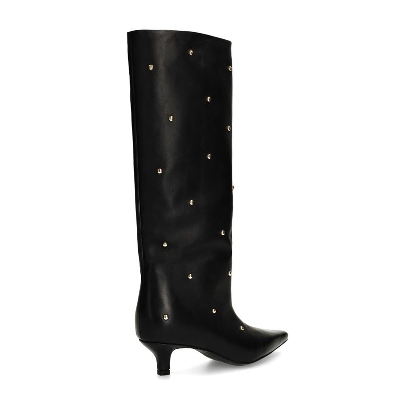 Zwarte leren hoge laarzen met studs