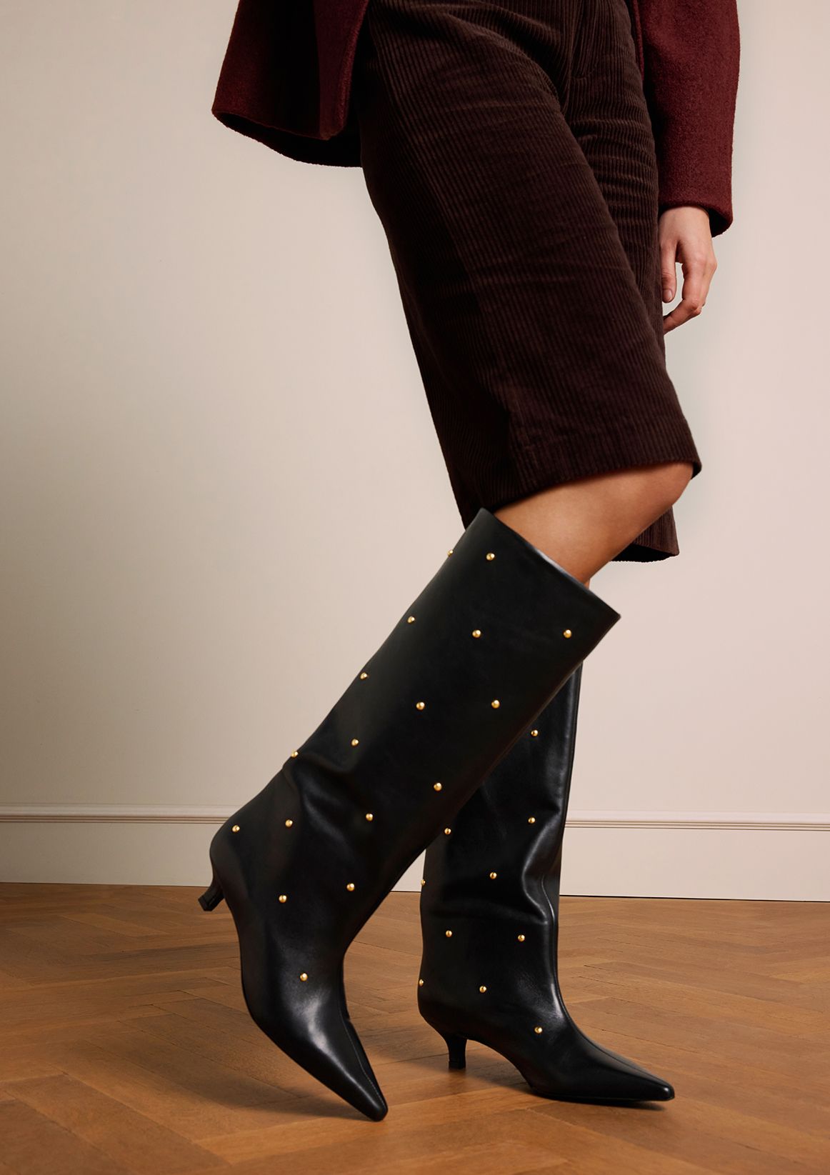 Zwarte leren hoge laarzen met studs