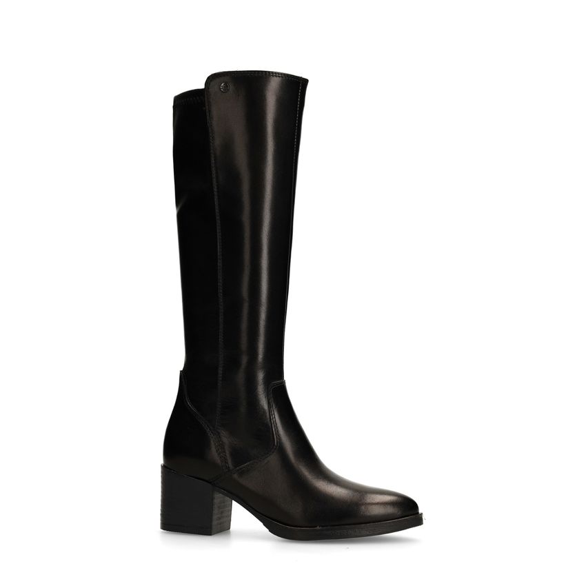 Schwarze Lederstiefel mit Absatz