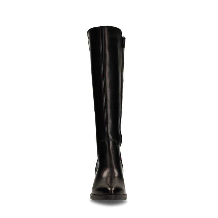 Schwarze Lederstiefel mit Absatz