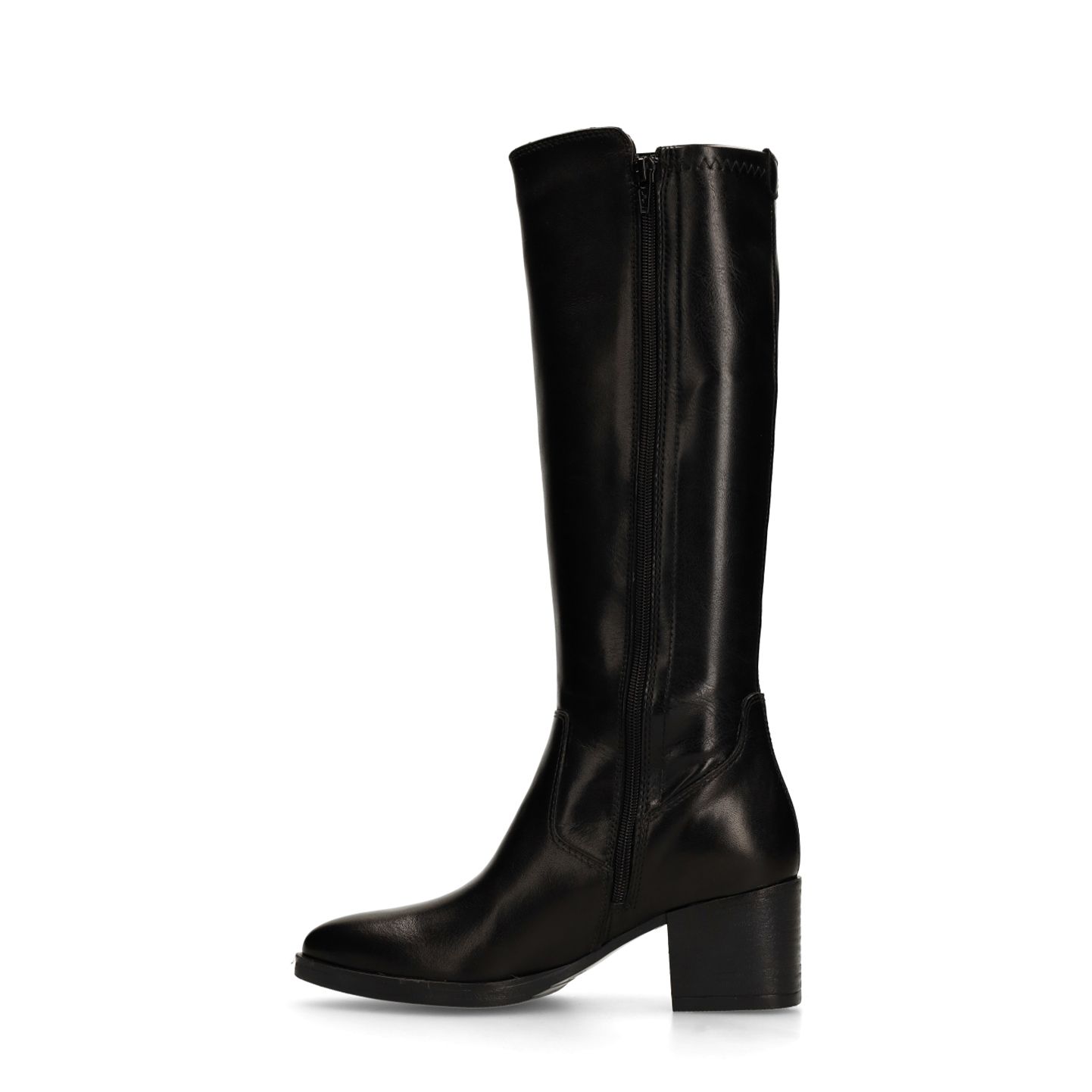 Schwarze Lederstiefel mit Absatz