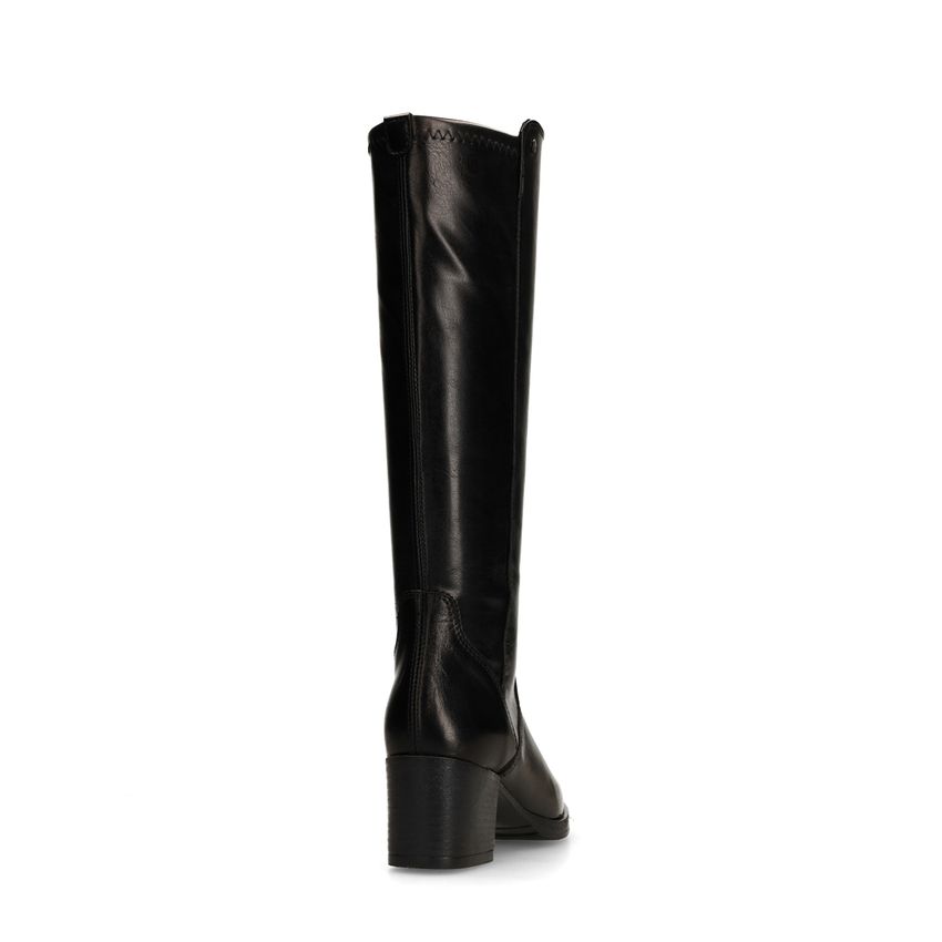 Schwarze Lederstiefel mit Absatz