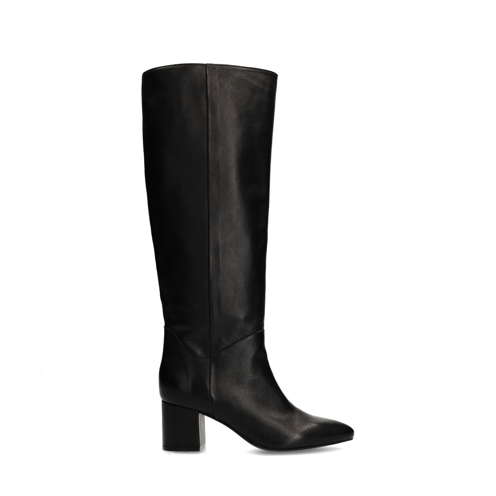 Schwarze Lederstiefel mit weitem Schaft
