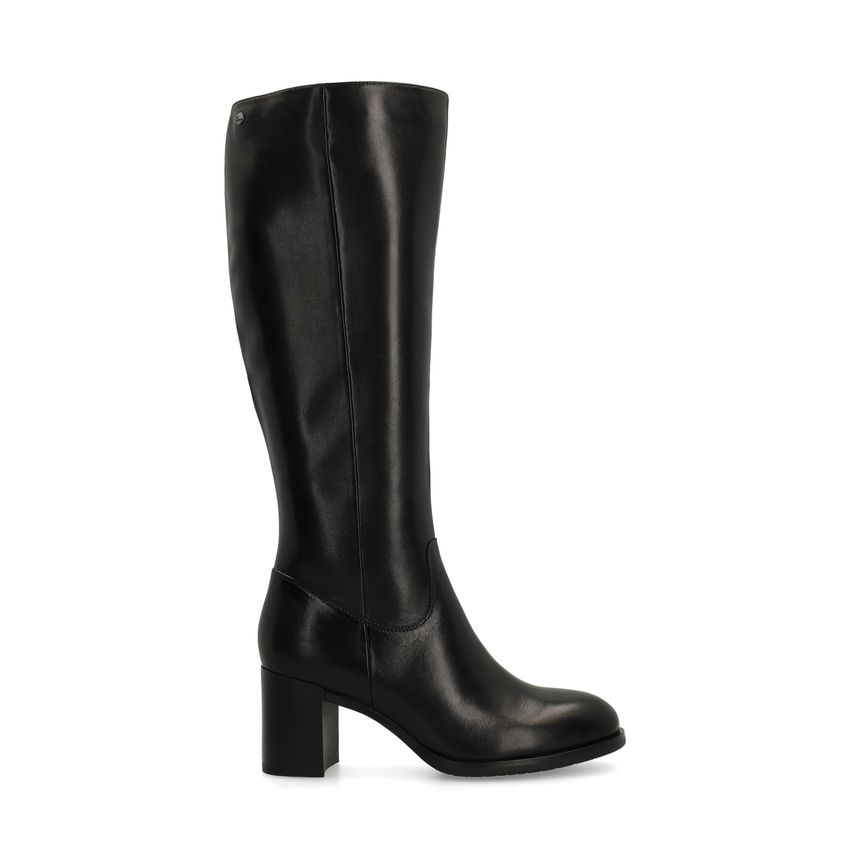 Schwarze Lederstiefel mit Absatz