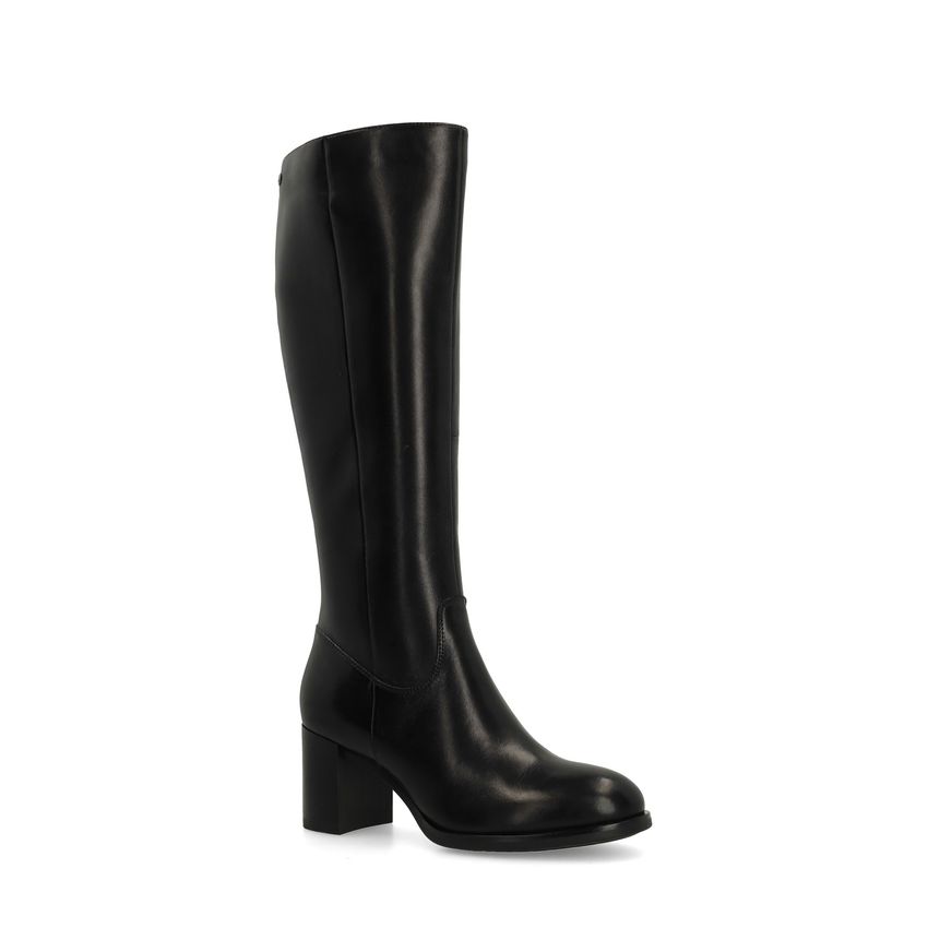 Schwarze Lederstiefel mit Absatz