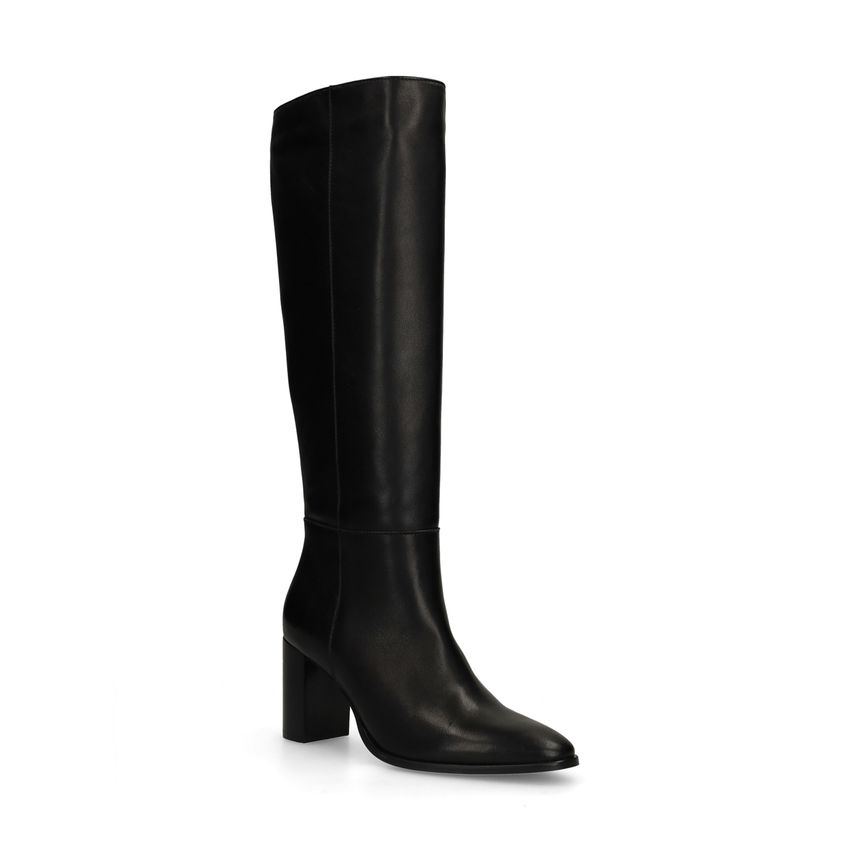 Schwarze Lederstiefel mit Absatz