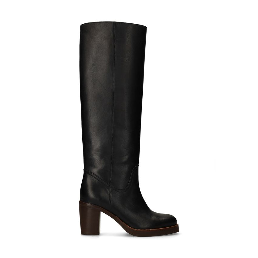 Schwarze Lederstiefel mit Absatz