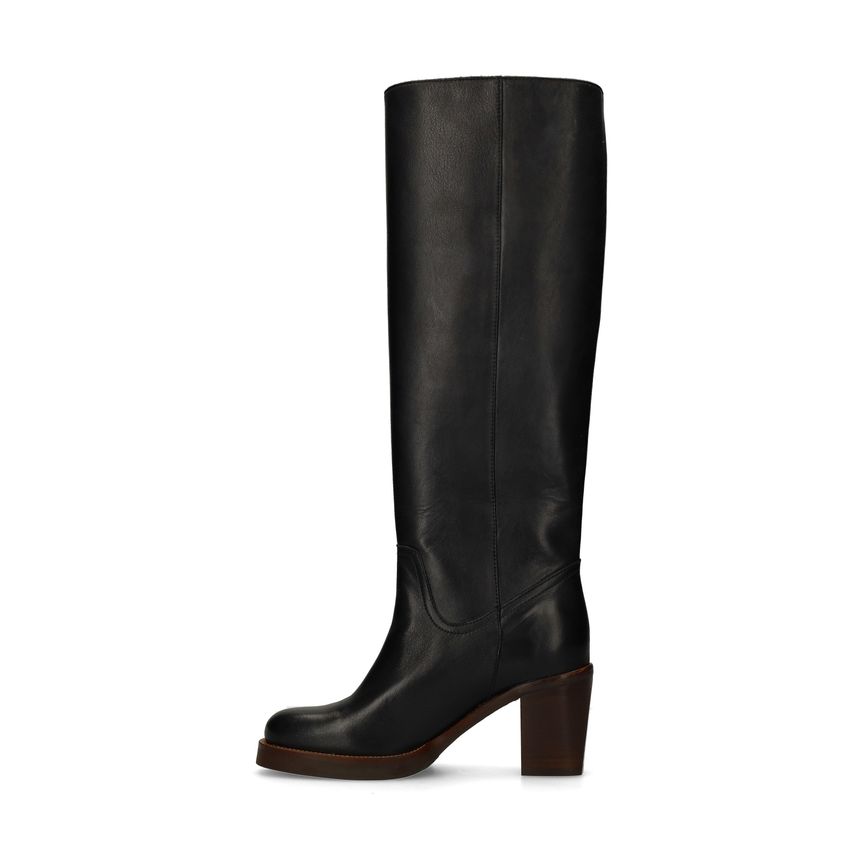 Schwarze Lederstiefel mit Absatz