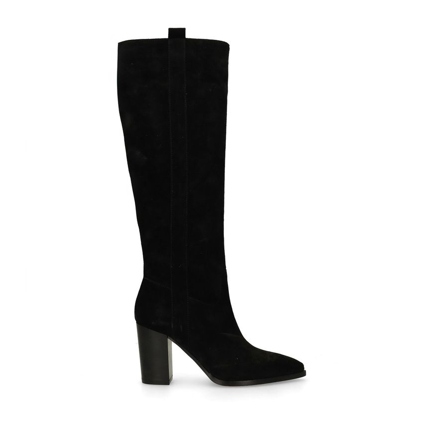 Schwarze Veloursleder-Stiefel mit Absatz
