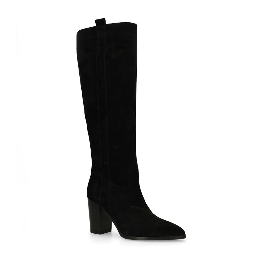 Schwarze Veloursleder-Stiefel mit Absatz