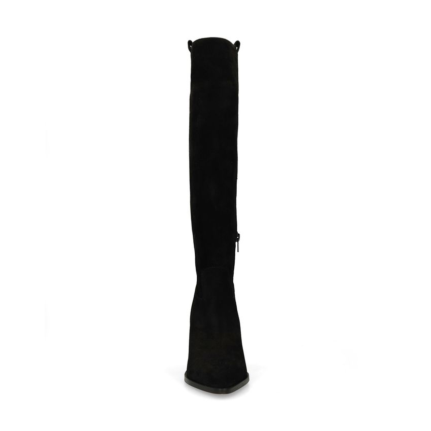 Schwarze Veloursleder-Stiefel mit Absatz