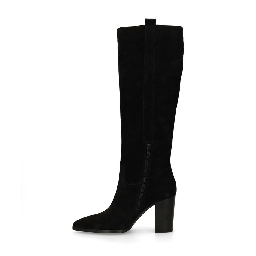 Schwarze Veloursleder-Stiefel mit Absatz
