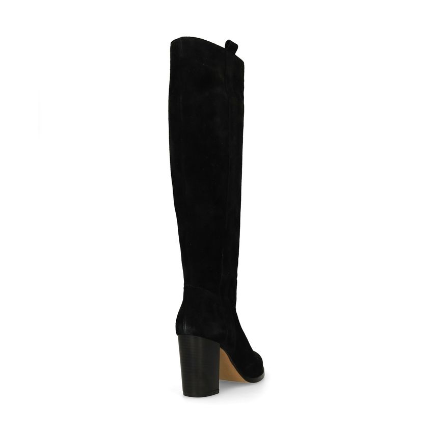 Schwarze Veloursleder-Stiefel mit Absatz
