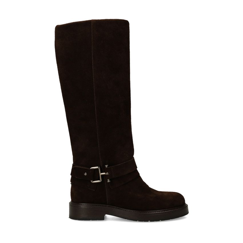Dunkelbraune Veloursleder-Stiefel