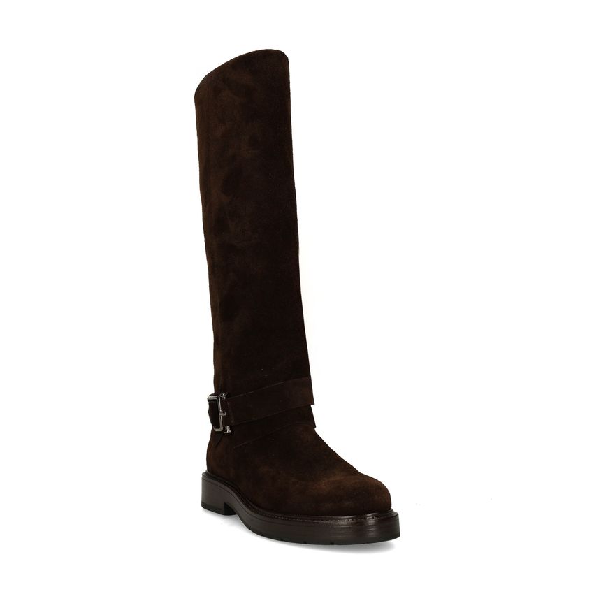 Dunkelbraune Veloursleder-Stiefel