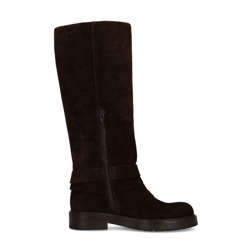 Dunkelbraune Veloursleder-Stiefel