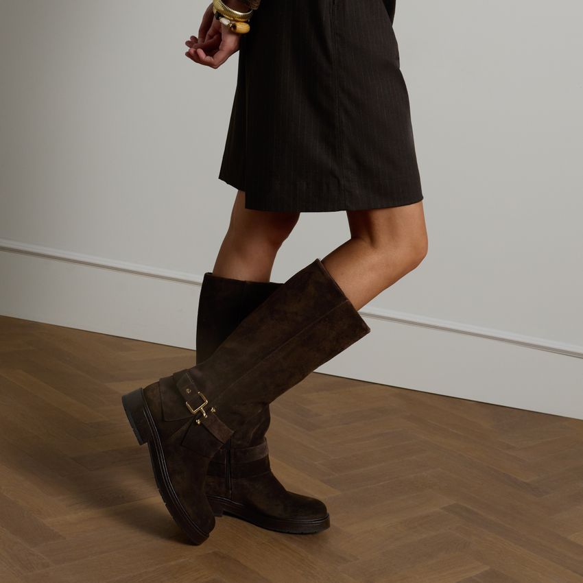 Dunkelbraune Veloursleder-Stiefel