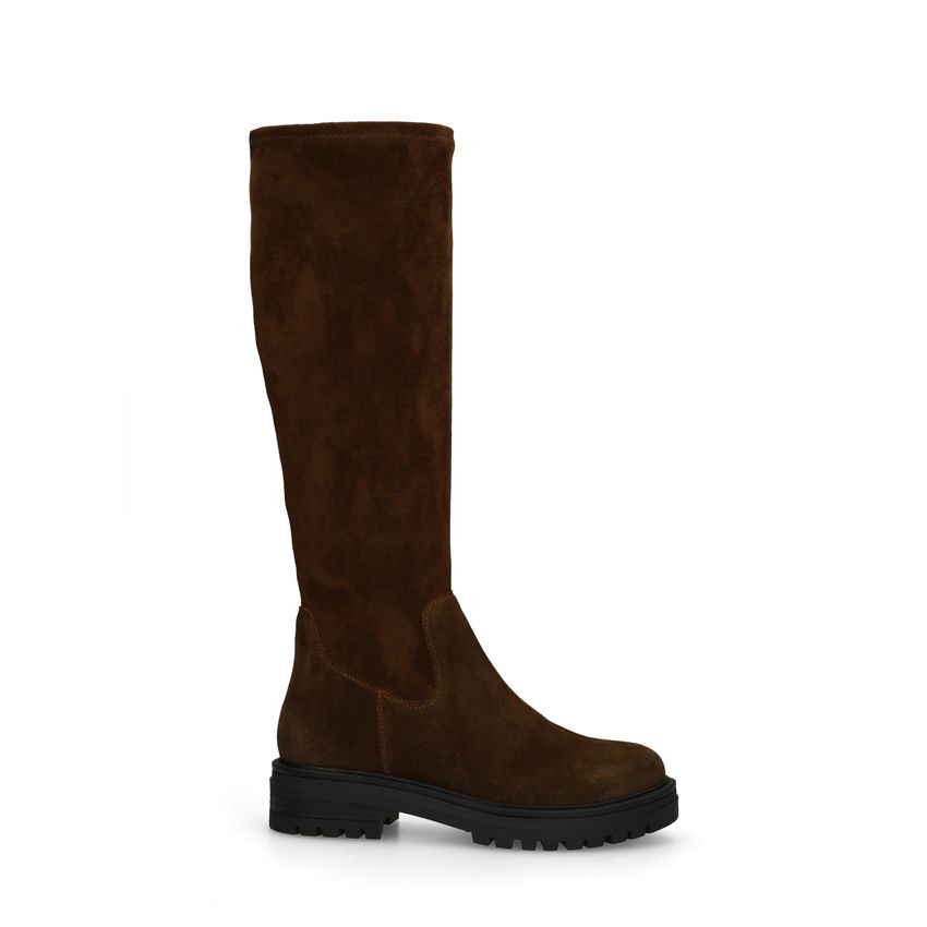 Dunkelbraune Veloursleder-Stiefel