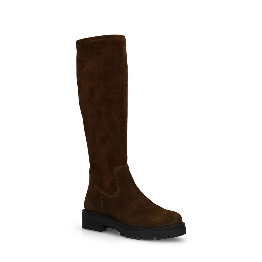 Dunkelbraune Veloursleder-Stiefel