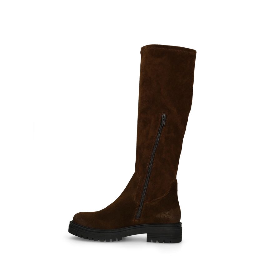 Dunkelbraune Veloursleder-Stiefel