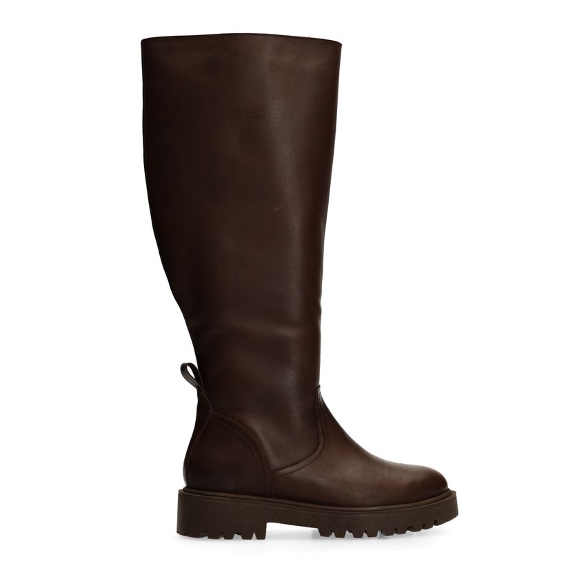 Bruine leren hoge laarzen