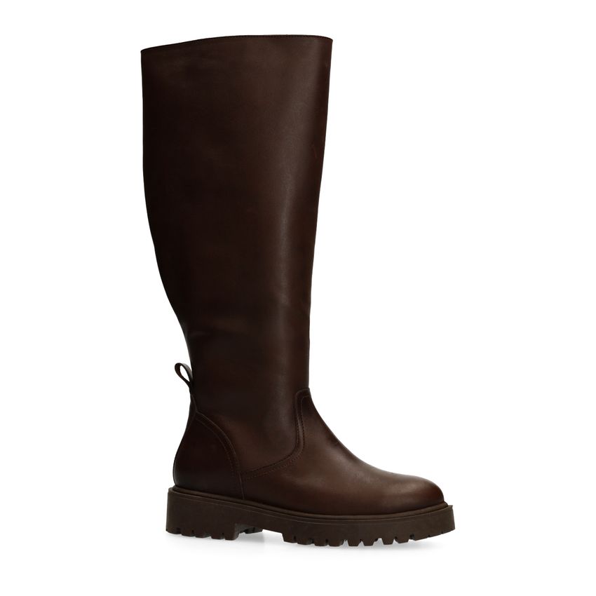 Bruine leren hoge laarzen