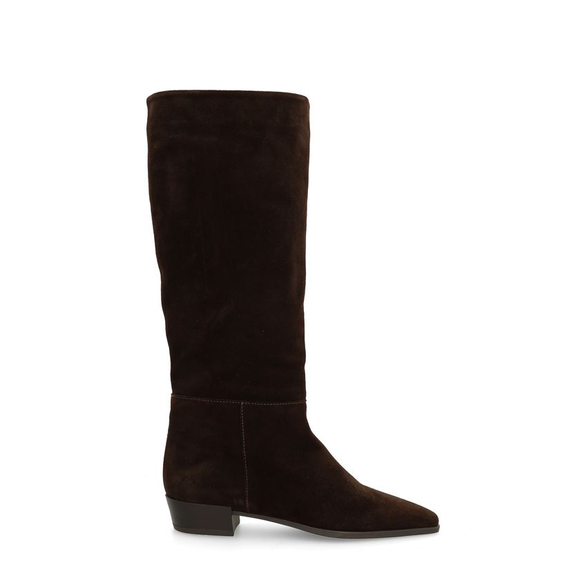 Dunkelbraune Veloursleder-Stiefel