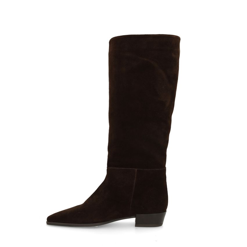 Dunkelbraune Veloursleder-Stiefel