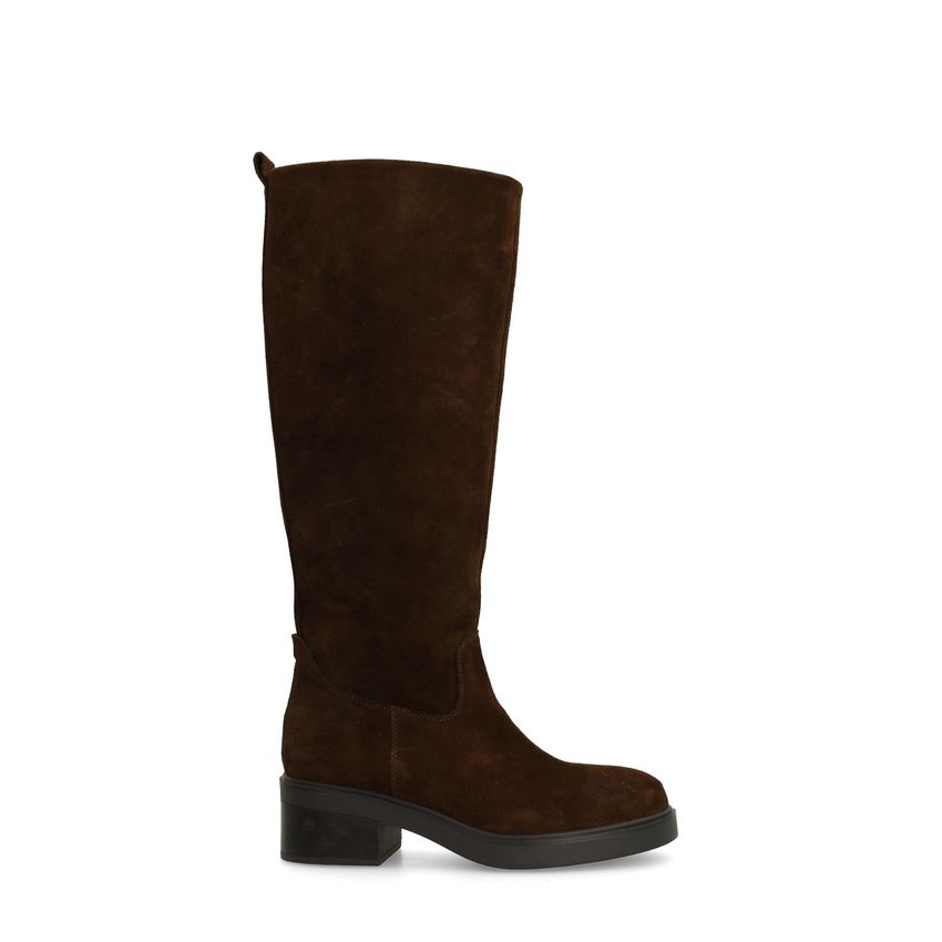 Dunkelbraune Veloursleder-Stiefel