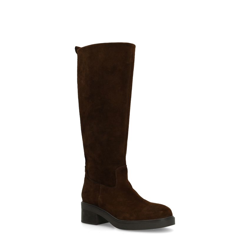 Dunkelbraune Veloursleder-Stiefel