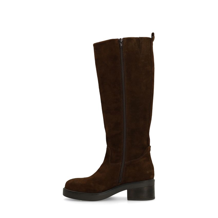 Dunkelbraune Veloursleder-Stiefel