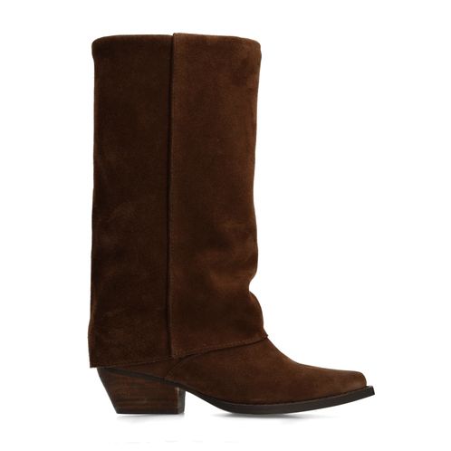 Dunkelbraune Veloursleder-Stiefel mit Umschlag