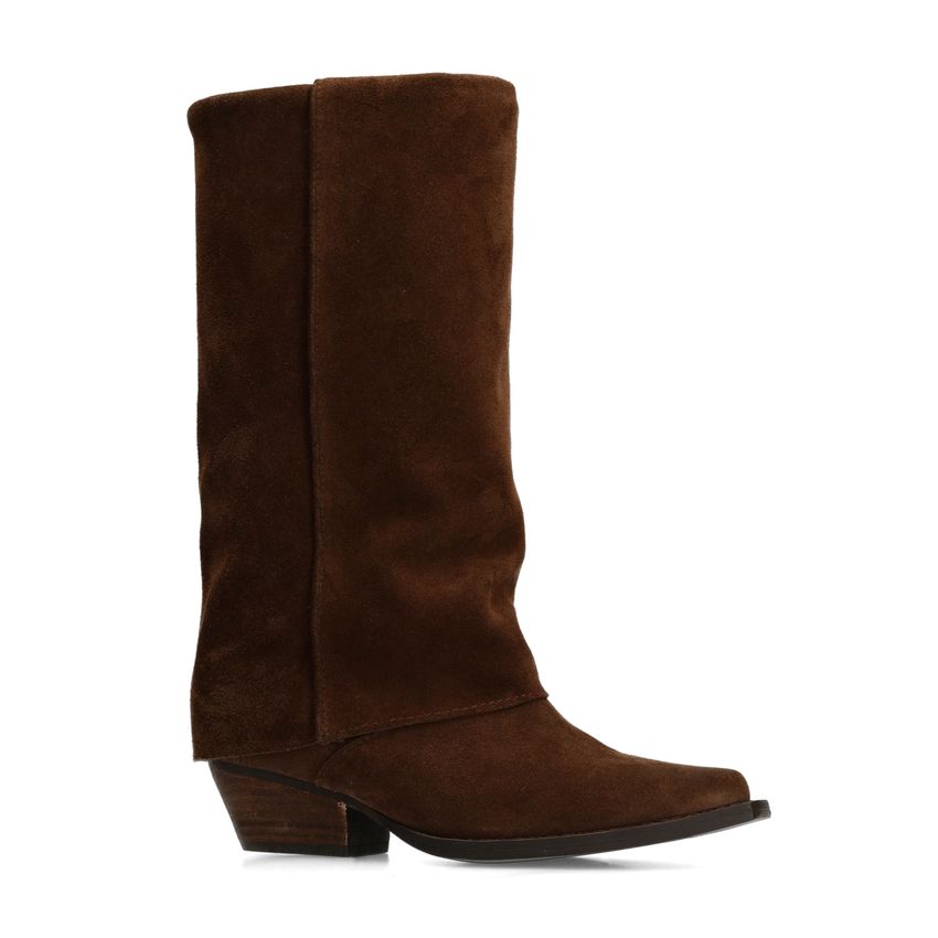 Dunkelbraune Veloursleder-Stiefel mit Umschlag