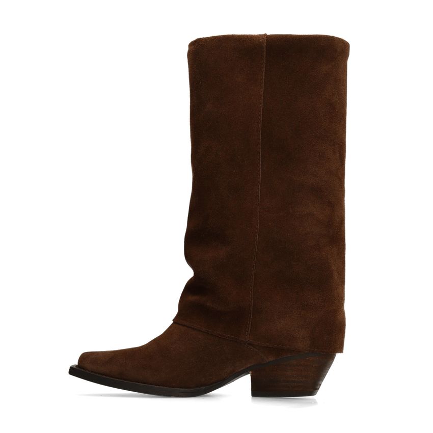 Dunkelbraune Veloursleder-Stiefel mit Umschlag