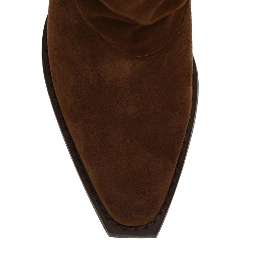 Dunkelbraune Veloursleder-Stiefel mit Umschlag