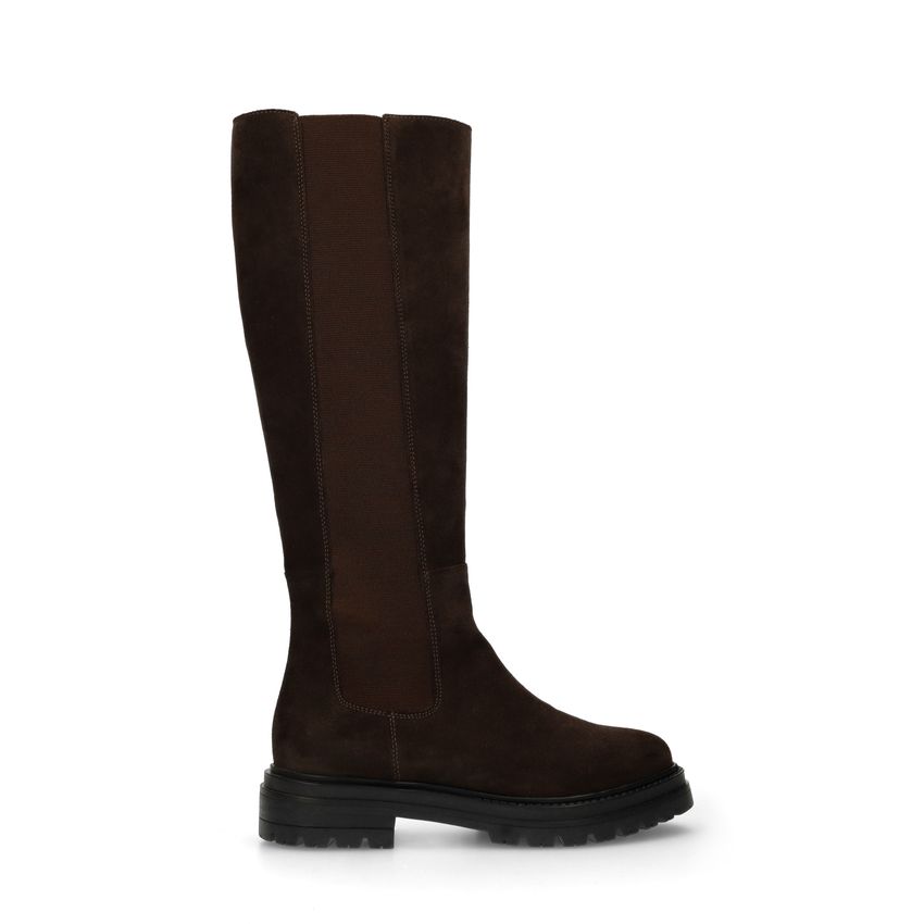 Dunkelbraune Veloursleder-Stiefel