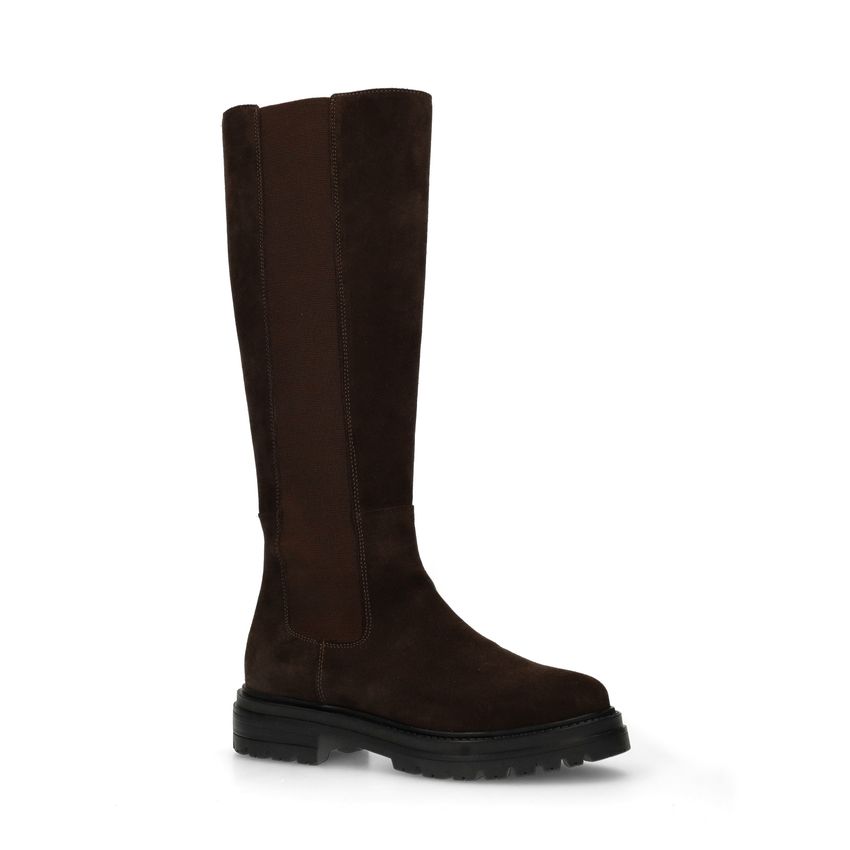 Dunkelbraune Veloursleder-Stiefel